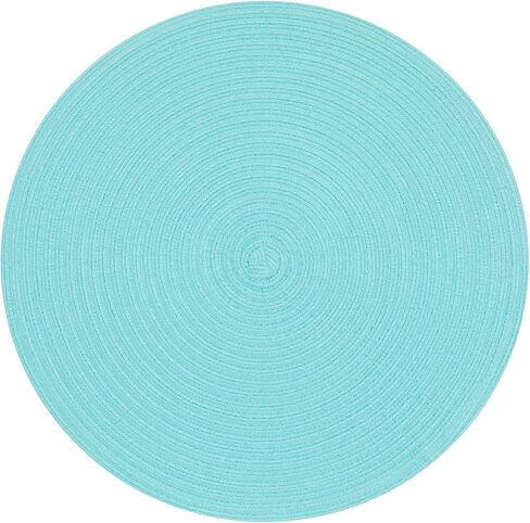 SHACOS Round Placemats Set of 6 Washable 15 inch Round Table Mats Cotton Polyester Woven Braided Place Mats for Dining Table (Aqua, 6) in Kuwait