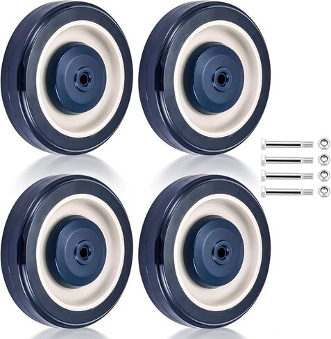 NATGAI Shopping Cart Replacement Wheels Kit Noiseless 5inch Diameter Wheels with Axles Bolts 4 sets (Grey) in Kuwait