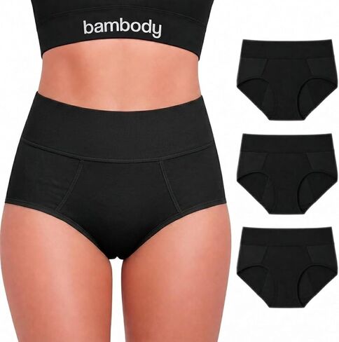 Bambody Leak Proof Hipster: Sporty Period Panties for Women and Teens - 3 Pack: Black - Large in Saudi Arabia