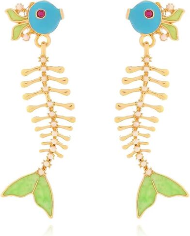 Fish Bone Earrings Drip Oil Animal Earrings Colorful Crystal ​Sparkly Enamel Earrings Creative Long Fishbone Earstud Dangle Fish Drop Earrings Jewelry for Women Girls in Kuwait