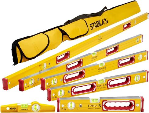 Stabila 78496 Type 196 Heavy Duty Complete 6 Level Kit - 78"/48"/32"/24"/16"/10" Die Cast Magnetic Torpedo Level Includes Nylon Carrying Case, Yellow in Saudi Arabia