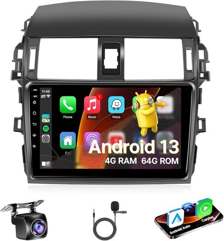 Android 12 Car Radio for Toyota Corolla 2009 2010 2011 2012 2013 with Wireless Carplay Android Auto - 2+32GB 9 Inch IPS Touch Screen Head Unit for Corolla Stereo with GPS BT FM SWC + AHD Backup Camera in Kuwait