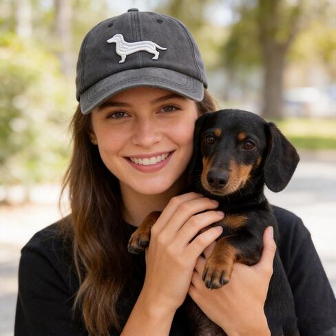 Jumsky Dachshund Gifts, Dog Dachshund Mom Baseball Caps for Women Washed Cotton Plain Snapback Hat Black in Saudi Arabia