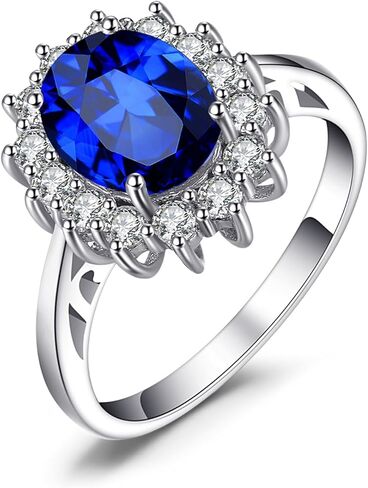 JewelryPalace Princess Diana Kate Middleton Class Gemstone Birthstone Sapphire Halo Engagement Rings for Women, Anniversary 14K White Yellow Rose Gold Plated 925 Sterling Silver Promise Rings for Her in Kuwait