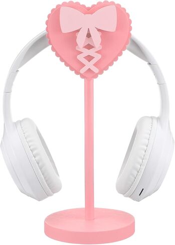 Kingdder Pink Bow Headphone Stand Cute Decorative Wood Headphone Decor Accessories Gamer Gifts for Teenage Girls Women Christmas Gaming Gifts for Girlfriend Office Worker Wife Gamer Room Office Desk in Saudi Arabia