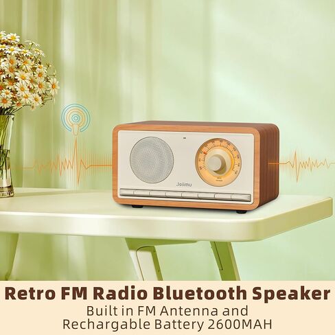 مكبر صوت بلوتوث Radio Vintage ، 2600 مللي أمبير في الساعة راديو قابلة لإعادة الشحن مع هوائي FM مدمج للمطبخ المنزلي وغرفة معيشة مع مقبض دوار in Saudi Arabia