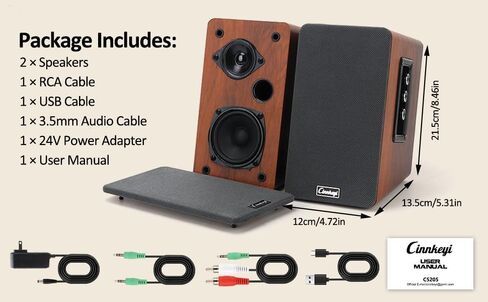 مكبرات صوت 50W Weshelf ، سلبي 2.0 مكبرات صوت خشبية ، مكبرات صوت حاسوبية Bluetooth/RCA/AUX （3.5 ملم）/USB مكبرات صوت للتلفزيون/الكمبيوتر/الكمبيوتر المحمول/القرص الدوار ، مكبر صوت قوي باس/قرص دوار. in Saudi Arabia