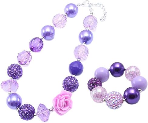 Children Bubblegum Candy Chunky Bead Necklace Bracelet Set Flower Bow knot Charm Little Princess Jewelry Sweet Gift for Girls in Saudi Arabia