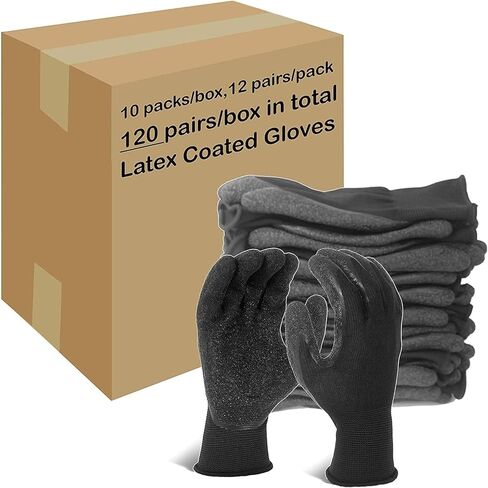 قفازات عمل آمنة من المطاط المجعد والمغلفة يدويًا من Evridwear للرجال والنساء عامة متعددة الاستخدامات للبناء والمستودعات والبستنة والمناظر الطبيعية (9/لتر، أخضر - 12 زوجًا) in Kuwait