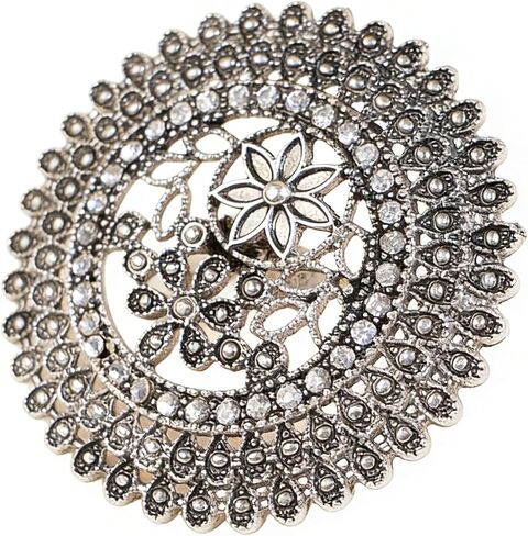 Rhinestone Big Round Ring Open Wrap Ring Vintage Ring with Flower Engraved Statement Ring Adjustable Finger Ring Indian Ring for Women and Girls（Gold） in Saudi Arabia