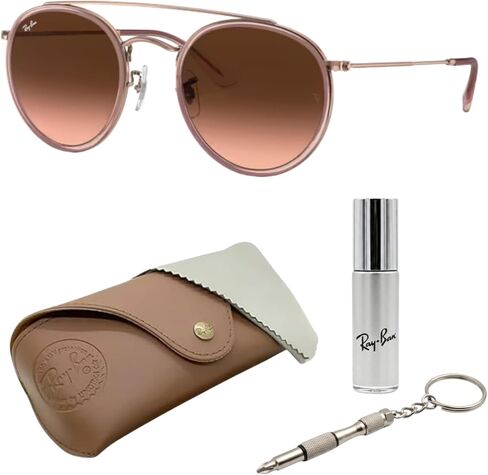 Ray-Ban RB3647N Round Double Bridge Square Shape Sunglasses With Eyewear Kit Bundle - Adjustable Nose Pads - Ideal Formal and Casual Wear Square Sunglasses in Saudi Arabia