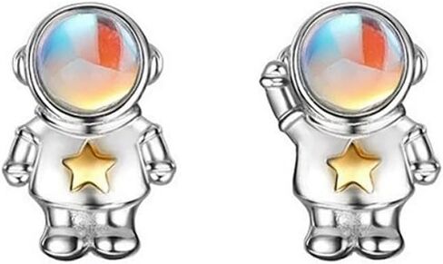 Cute Astronaut Sterling Silver Small Stud Earrings for Women Girls Men Personalized Unique Robot Saucerman Love Heart Studs Tragus Post Hypoallergenic Unisex Jewelry in Saudi Arabia