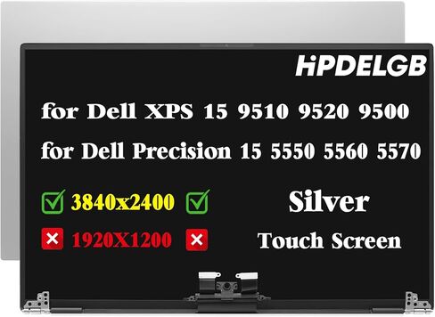 Replacement for Dell XPS 15 9510 9520 9500 Precision 5550 5560 LCD LED Touch Screen Display Assembly Panel 15.6" 3840x2400 UHD IPS Silver in Saudi Arabia