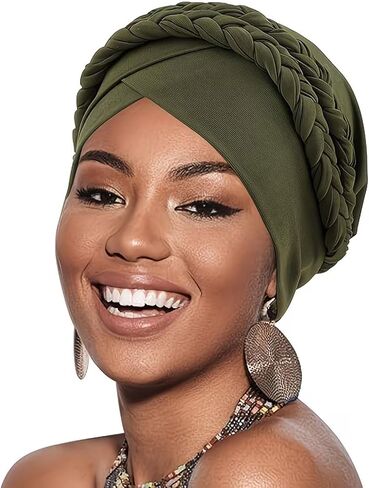 African Women Turban Caps Beanie Twist Headscarf Pre Tied Double Braid Headwrap Hat in Saudi Arabia