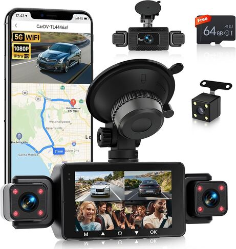 360 ° View 4 Channel 1080p Dash Cam للسيارات ، الأمامية والخلفية داخل اليسار اليسرى ، شاشة عرض IPS HD 3 "، 8 IR Light Vision ، 150 زاوية واسعة ، تسجيل حلقة ، اكتشاف الحركة ، لجميع المركبات in Kuwait