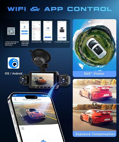 360 ° View 4 Channel 1080p Dash Cam للسيارات ، الأمامية والخلفية داخل اليسار اليسرى ، شاشة عرض IPS HD 3 "، 8 IR Light Vision ، 150 زاوية واسعة ، تسجيل حلقة ، اكتشاف الحركة ، لجميع المركبات in Kuwait