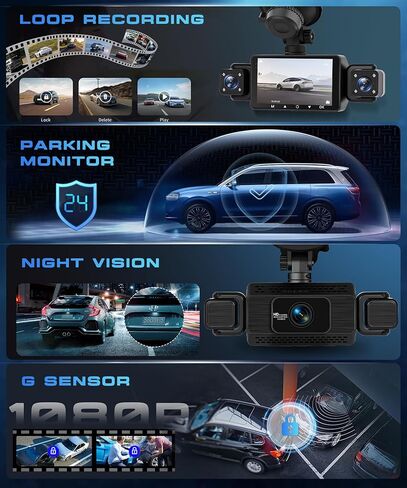 360 ° View 4 Channel 1080p Dash Cam للسيارات ، الأمامية والخلفية داخل اليسار اليسرى ، شاشة عرض IPS HD 3 "، 8 IR Light Vision ، 150 زاوية واسعة ، تسجيل حلقة ، اكتشاف الحركة ، لجميع المركبات in Kuwait