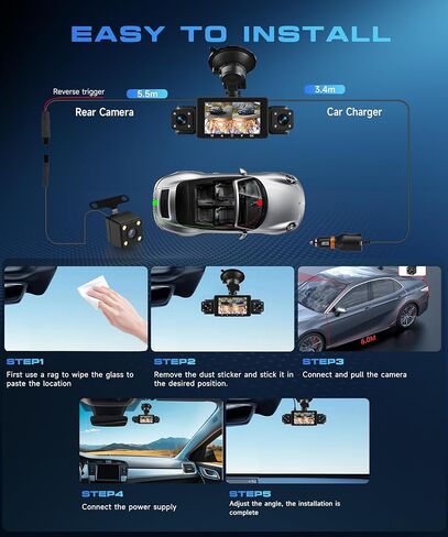 360 ° View 4 Channel 1080p Dash Cam للسيارات ، الأمامية والخلفية داخل اليسار اليسرى ، شاشة عرض IPS HD 3 "، 8 IR Light Vision ، 150 زاوية واسعة ، تسجيل حلقة ، اكتشاف الحركة ، لجميع المركبات in Kuwait