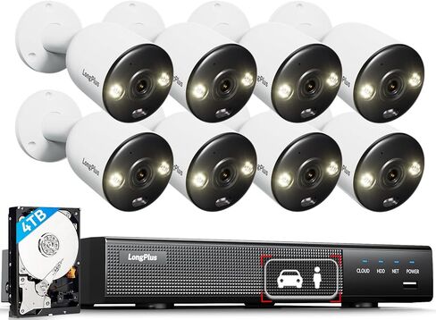 نظام كاميرا مراقبة LongPlus 4K 8CH مع محرك أقراص ثابتة سعة 2 تيرابايت، وكاميرات مراقبة منزلية NVR، و4 كاميرات IP PoE في الهواء الطلق، ونظام أمان كاميرا CCTV مع اكتشاف الحيوانات الأليفة في السيارة، ومنبه أضواء فلاش زرقاء وحمراء، 24/7 in Saudi Arabia