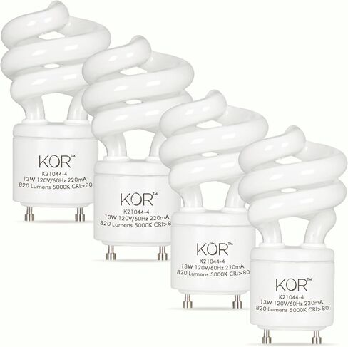 KOR (4 Pack) 13 Watt Mini Spiral - GU24 Base - (60W Equivalent) - T2 Mini-Twist - CFL Light Bulb (Warm White (2700K), CFL) in Saudi Arabia