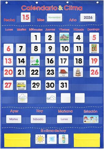 Calendario Espanol - مخطط جيب للتقويم الإسباني ومخطط جيب للطقس مع 142 بطاقة فلاش إسبانية - تقويم الطقس للتدريس في الفصول الدراسية والتعليم المنزلي باللغة الإسبانية (أسود) in Kuwait