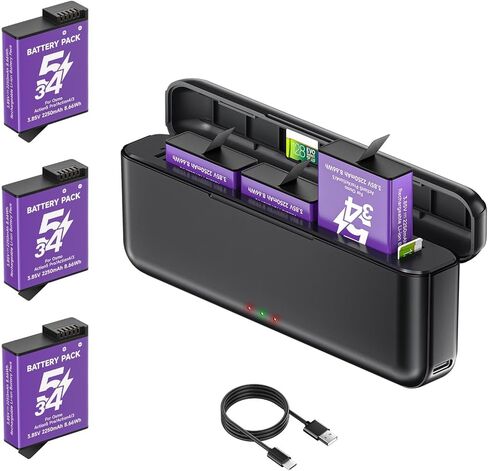 3 Pack Osmo 360 Action 5 Pro/4/3 Battery Replacement with Charger Kit, 2250mAh Extreme Batteries with 3-Channel Universal Charger Hub for DJI OSMO 360 OSMO Action 5 Pro Action 4 Action 3 Accessories in Saudi Arabia