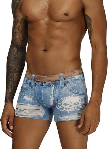 Meshal Men's Cotton Sexy Fake Jean Underwear Stretch 3D Denim Printed Personalized Boxer Briefs in Saudi Arabia