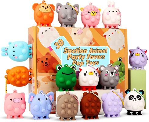 12 PCS Party Favors for Kids,3D Animal Pop Fidget Suction Toys,Stress Relief Fidget Toys,Bath Suction Toys for Toddlers,Treasure Box Toys,Prize Box Toys,Treasure Chest for Kids Prizes in Saudi Arabia