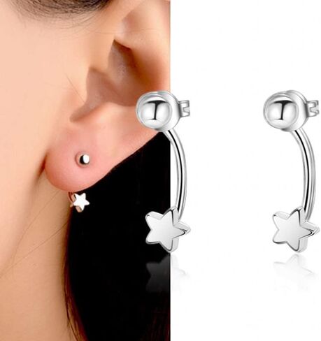 Ear Jacket Cuff Earrings Set Sterling Silver Front Back 2 in 1 with CZ Pearl in Saudi Arabia
