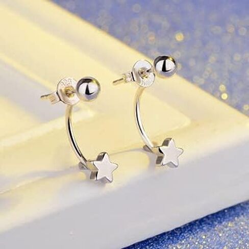 Ear Jacket Cuff Earrings Set Sterling Silver Front Back 2 in 1 with CZ Pearl in Saudi Arabia