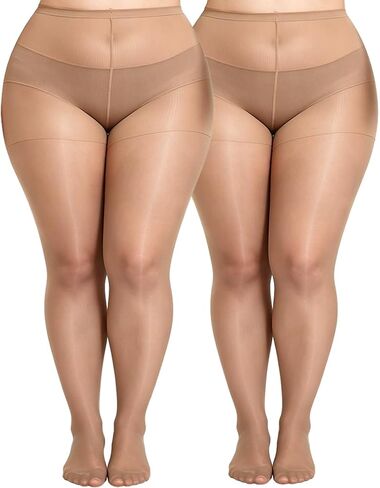 2 Pairs Plus Size Sheer Tights for Women, 20D Soft Sheer Queen Stockings Control Top Pantyhose Reinforced Toes in Saudi Arabia