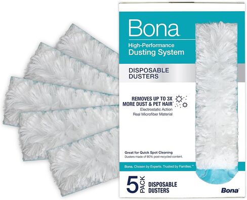 Bona High Performance Dusting System - 1 Compact Handle, 5 Disposable Dusters, & 1 Reusable Duster - Compact Dusting Kit Removes Dust & Pet Hair in Saudi Arabia