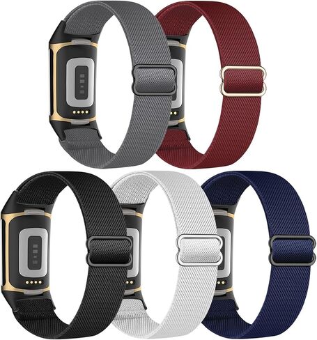 5 Pack Stretchy Nylon Compatible with Fitbit Charge 6 Bands/Fitbit Charge 5 Bands for Women Men, Elastic Adjustable Straps Sport Replacement Wristbands for Fitbit Charge 5/6 Watch in Kuwait