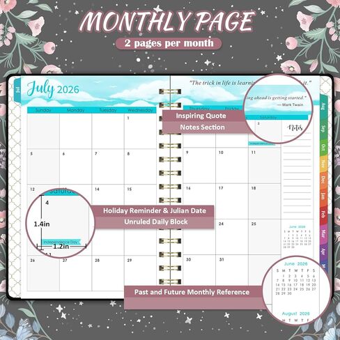 2024-2025 Planner - Weekly and Monthly Planner 2024 with Tabs, July 2024 - June 2025, 6.3" x 8.4", Planner 2024-2025 with Back Pocket + Thick Paper + Twin-Wire Binding - Moon in Saudi Arabia