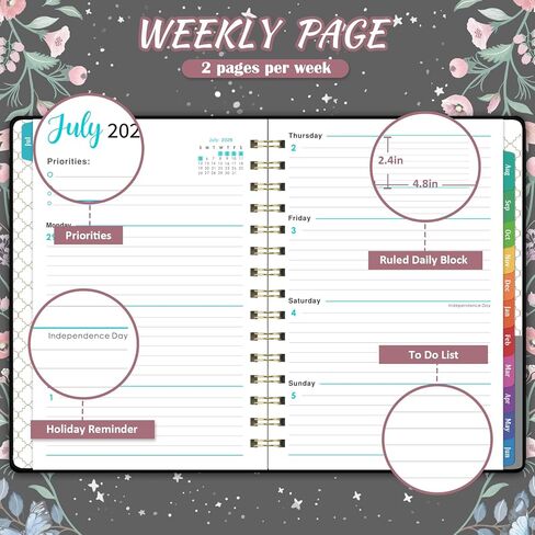 2024-2025 Planner - Weekly and Monthly Planner 2024 with Tabs, July 2024 - June 2025, 6.3" x 8.4", Planner 2024-2025 with Back Pocket + Thick Paper + Twin-Wire Binding - Moon in Saudi Arabia
