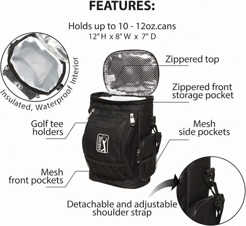 PGA Tour Unisex 10 Can Insulated Golf Cooler Bag, Black, One Size in Saudi Arabia