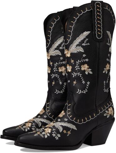 Dingo Womens Full Bloom Floral Round Toe Casual Boots Knee High Mid Heel 2-3" - Black in Saudi Arabia