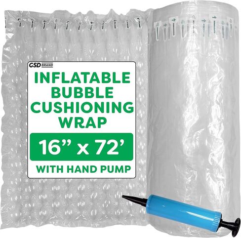 16 Inch x 72 Feet Heavy Duty Inflatable Large Bubble Cushioning Wrap for Packing and Shipping. Air Pillows for Shipping. Alternative to Packing Peanuts. Free Hand Pump in Saudi Arabia