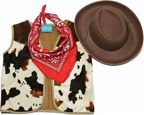 مجموعة الأزياء الكلاسيكية من Make Believe Kids Western Rodeo Cowboy أو Cowgirl - سترة وقبعة بنية ومنديل (اختر اللون والمقاس) in Kuwait
