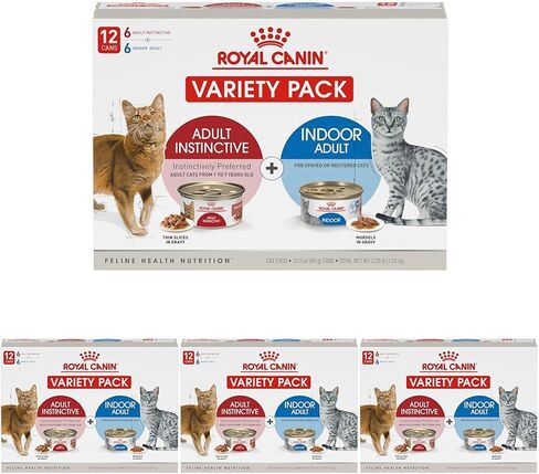Royal Canin Feline Health Nutrition Indoor Adult & Adult Instinctive Wet Cat Food Variety Pack, Supports Healthy Digestion, Balanced Nutrition and Weight Management, 3 oz, 12 Pack in Kuwait