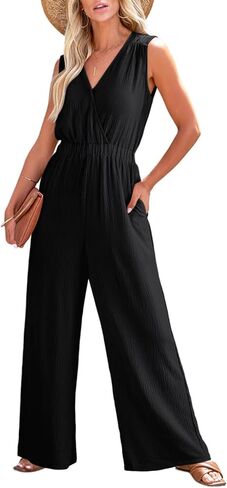 Dokotoo Sleeveless Jumpsuit V Neck Elegant for Womens Dressy Casual 2024 One Piece Romper Outfits in Saudi Arabia