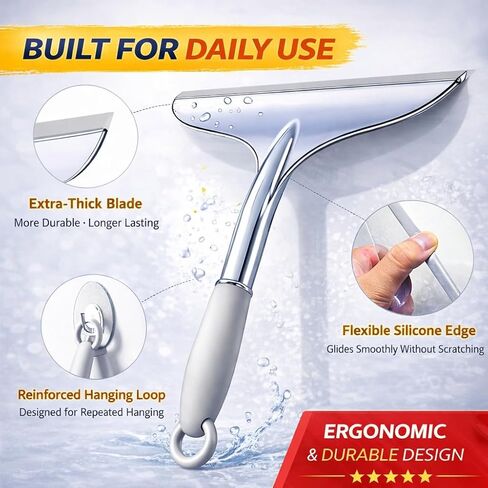 Shower Squeegee for Shower Glass Door Bathroom Tile and Mirror, Streak-Free Rubber Squeegee Wiper Cleaning Tools in Saudi Arabia