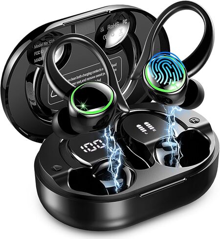 Wireless Earbuds, Bluetooth Headphones Sports, IP7 Waterproof Headset for Running Workout,Gym50H Playback Over-Ear Buds with ENC Noise Cancelling Mic, Deep Bass Fitness Earphones with Earhooks in Kuwait