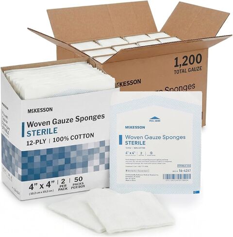 McKesson Woven Gauze Sponges, Sterile, 12-Ply, 100% Cotton, 4 in x 4 in, 2 Per Pack, 600 Packs, 1200 Total in Saudi Arabia