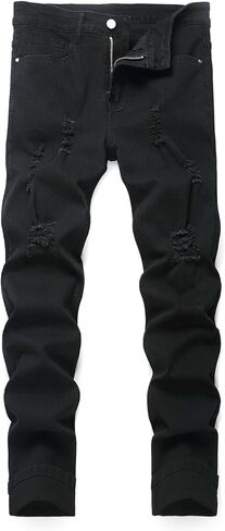 QLGZFZ Men's Slim Fit Stretch Jean Blue Or Black Comfortable Soft Ripped Pants Demin in Kuwait