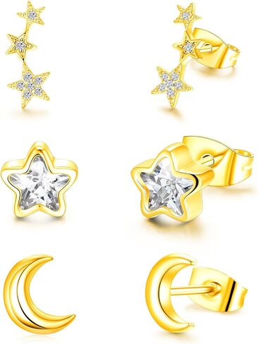 14K Gold Stud Earrings for Women Hypoallergenic Small Geometric Tiny Trendy Earring Stud -Triangle Square Bar in Saudi Arabia