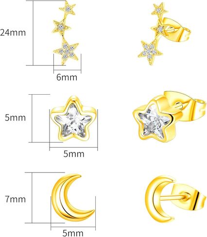 14K Gold Stud Earrings for Women Hypoallergenic Small Geometric Tiny Trendy Earring Stud -Triangle Square Bar in Saudi Arabia