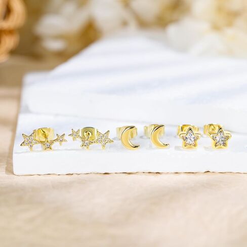 14K Gold Stud Earrings for Women Hypoallergenic Small Geometric Tiny Trendy Earring Stud -Triangle Square Bar in Saudi Arabia