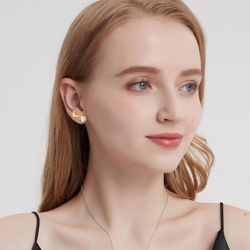 14K Gold Stud Earrings for Women Hypoallergenic Small Geometric Tiny Trendy Earring Stud -Triangle Square Bar in Saudi Arabia