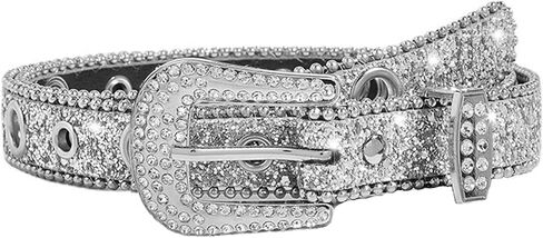 Women Men Rhinestone Belt Western Cowgirl Cowboy Bling Studded Leather Belt for Jeans Pants (suit for waist 29-39") in Saudi Arabia